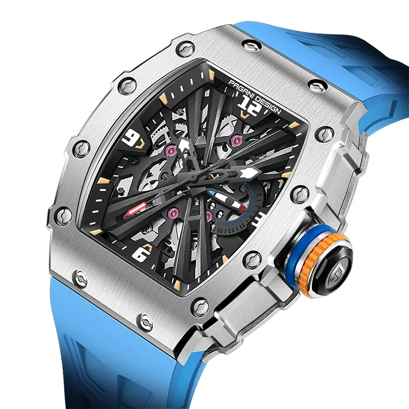 Pagani Design Black Skeleton Dial Blue Men's Watch- PD-1738